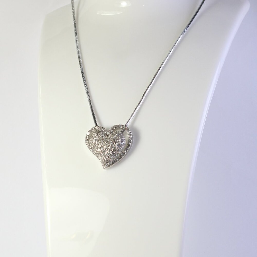 925 Sterling Silver Double Heart Cubic Zirconia Necklace Free Chain
